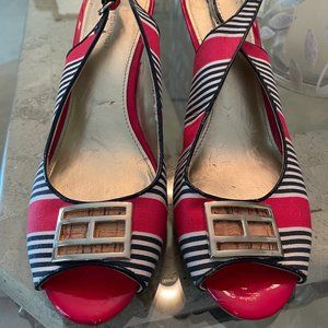 Tommy Hilfiger red, white & blue cork wedge slingback shoes